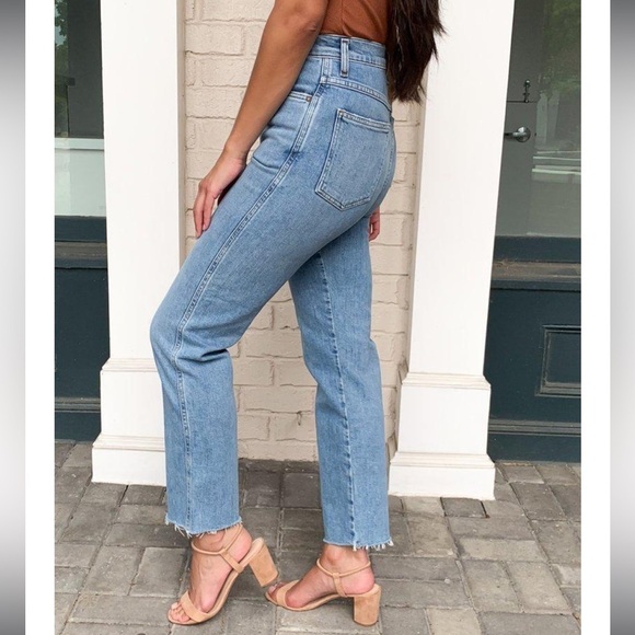 AGOLDE Pinch Waist Straight Jeans High Rise Cut Off Raw Hem Light Divide Wash 24 - Picture 6 of 16